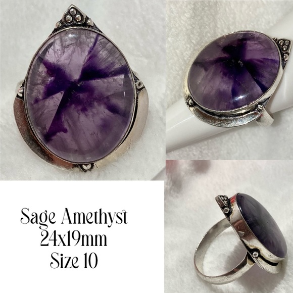💜 Sage Amethyst Quartz 💜 Chunky Handmade Halo Ring - Picture 3 of 7